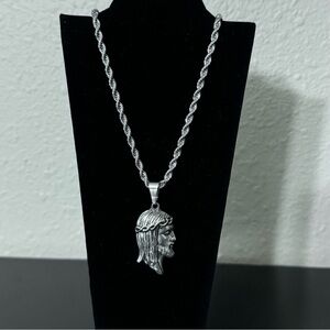 Silver Jesus Pendant Necklace